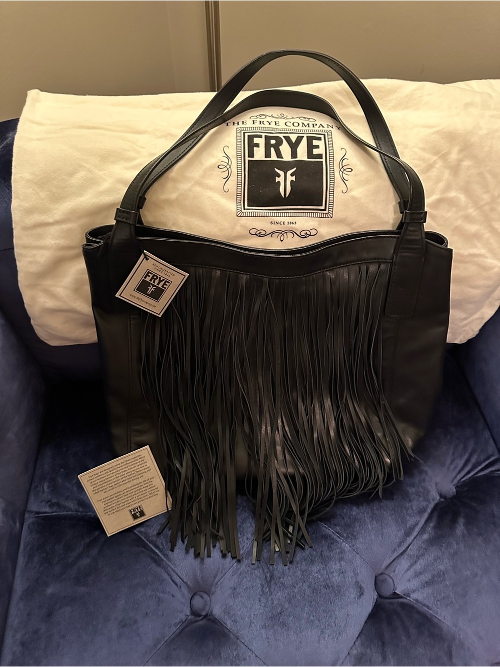 Frye Black Leather Fringe Shoulder Tote